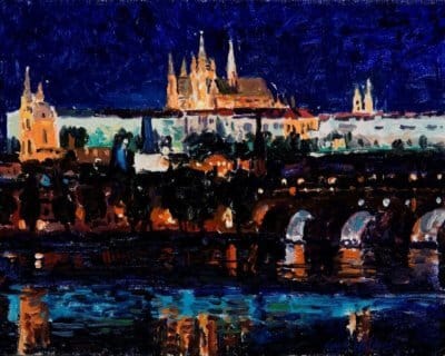 Prague- Charles Bridge Nocturne 8x10 Oil Painting by Curt Walters