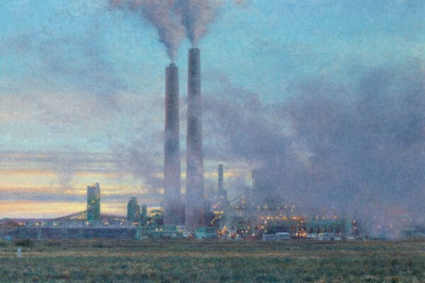 Aide-Mémoire, Cholla Power Plant, 20" x 30", Oil on Canvas Board, ©2023 by Curt Walters